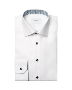 ETON - SLIM FIT White Textured Twill Shirt With Fox and Hare Trim 10001454200