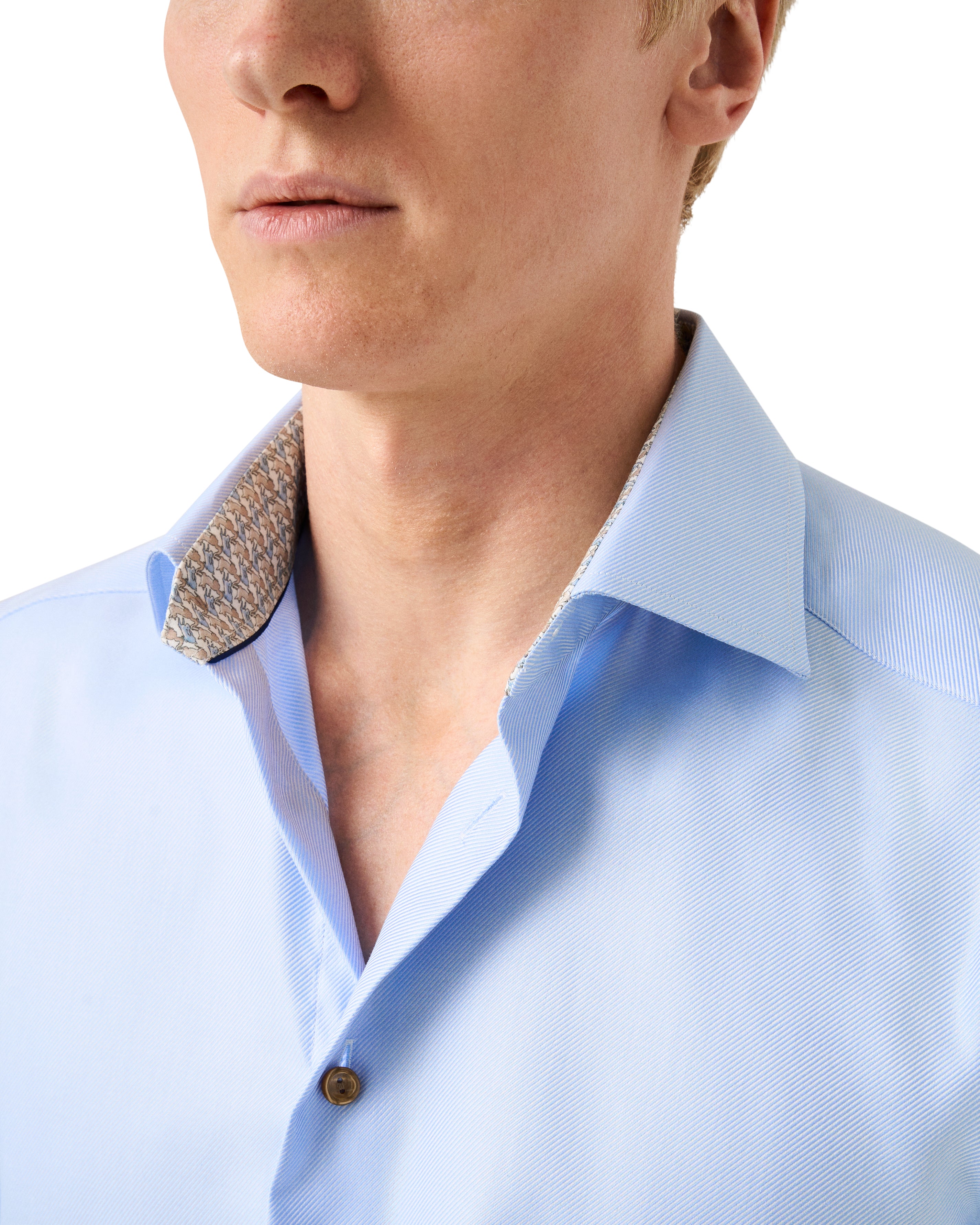 ETON - SLIM FIT Sky Blue Textured Twill Shirt With Fox and Hare Trim 10001454222