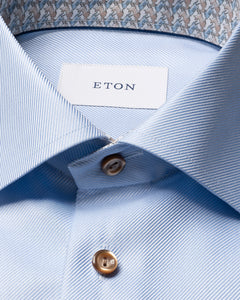 ETON - SLIM FIT Sky Blue Textured Twill Shirt With Fox and Hare Trim 10001454222