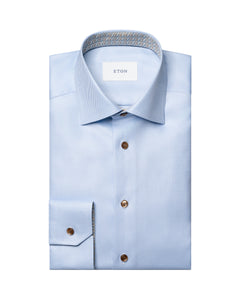 ETON - SLIM FIT Sky Blue Textured Twill Shirt With Fox and Hare Trim 10001454222