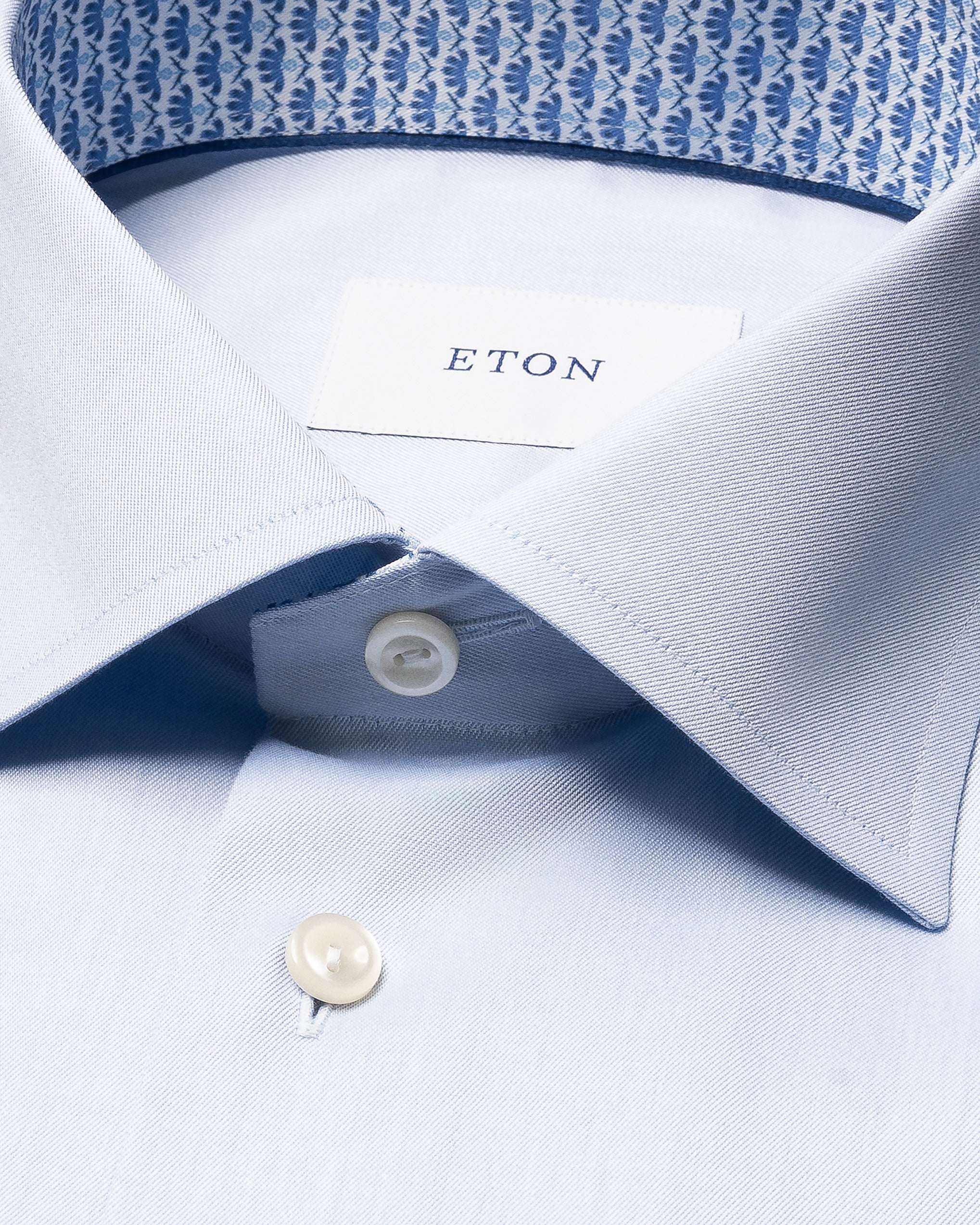 ETON - Sky Blue SLIM FIT Signature Twill Cotton Shirt With Geometric Trim 10001460921