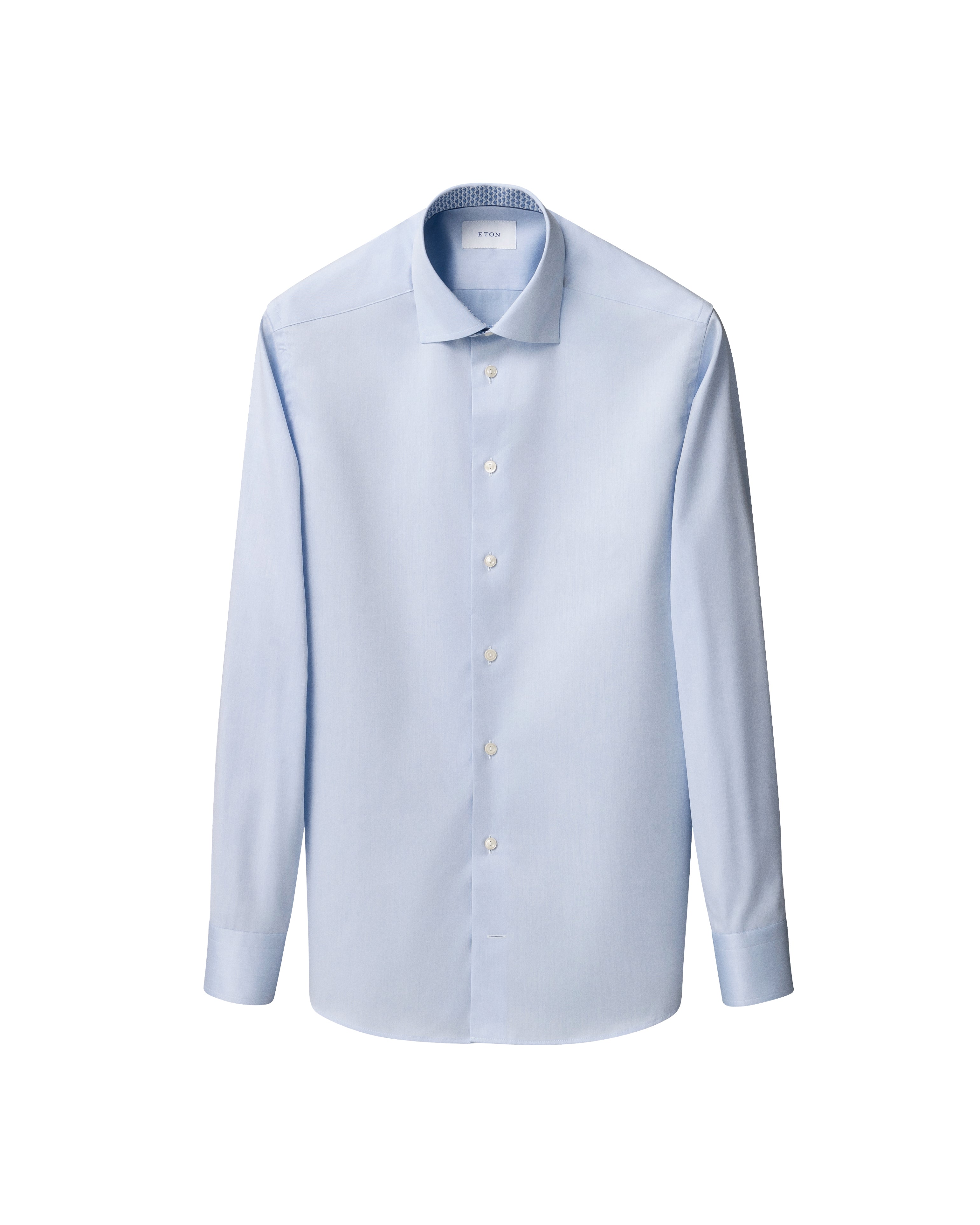 ETON - Sky Blue SLIM FIT Signature Twill Cotton Shirt With Geometric Trim 10001460921