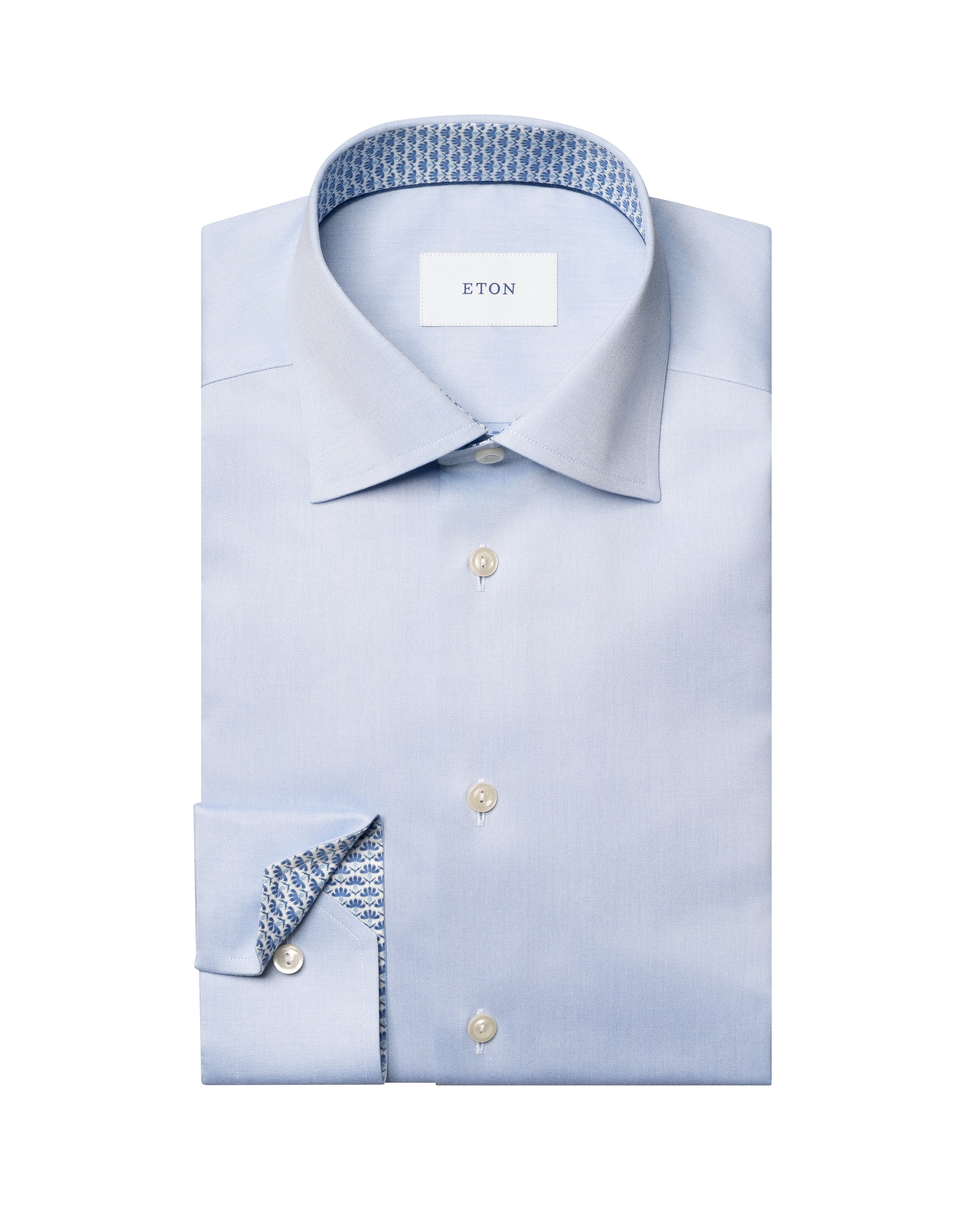 ETON - Sky Blue SLIM FIT Signature Twill Cotton Shirt With Geometric Trim 10001460921