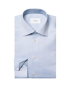 ETON - Sky Blue SLIM FIT Signature Twill Cotton Shirt With Geometric Trim 10001460921