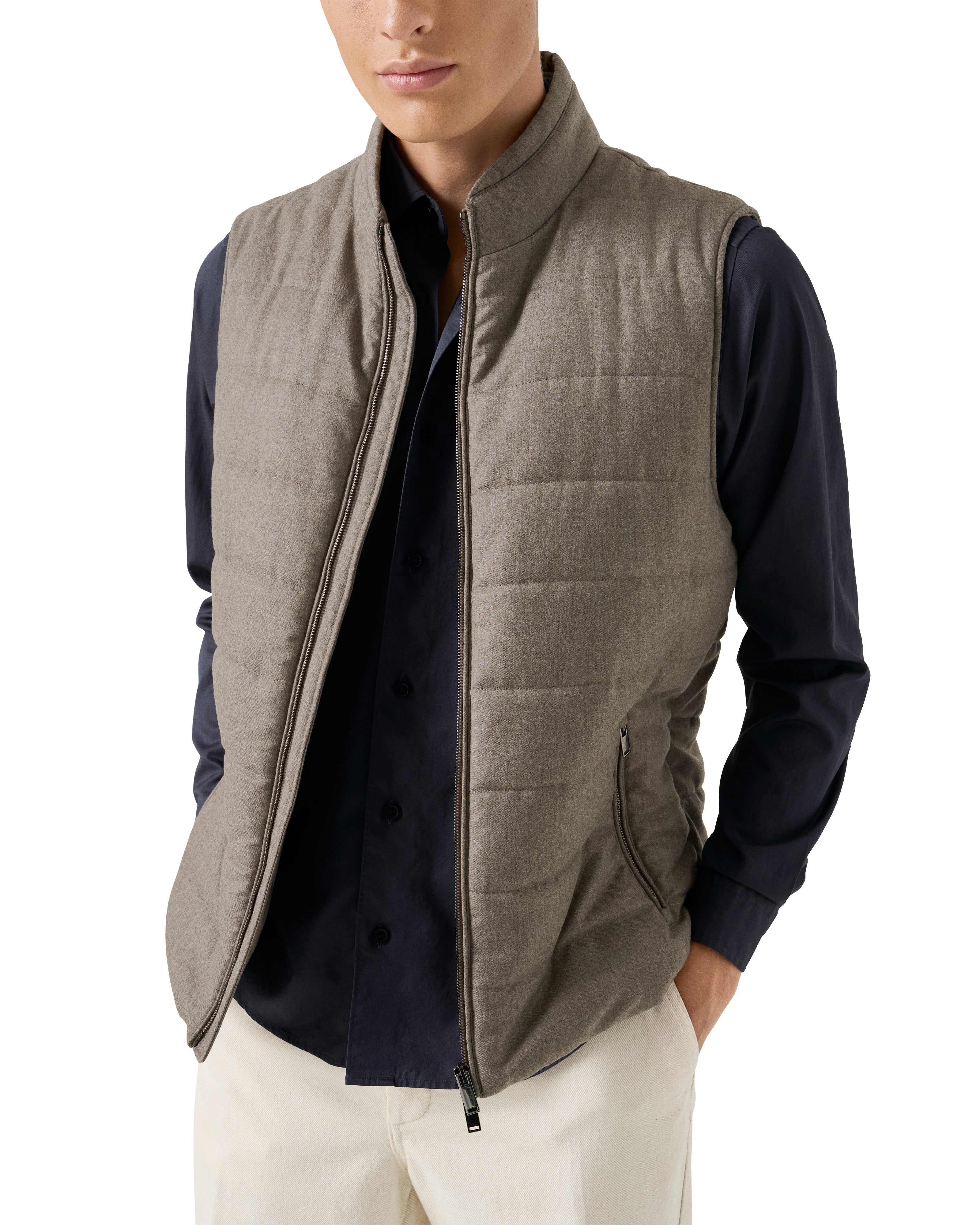 ETON - Wool Flannel Zip Vest in Beige Brown 10001406428