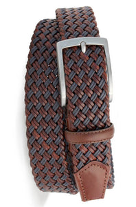 ROBERT CHARLES - 1004 Leather Woven 35mm Belt In Brown/Blue