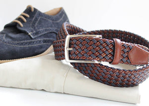 ROBERT CHARLES - 1004 Leather Woven 35mm Belt In Brown/Blue