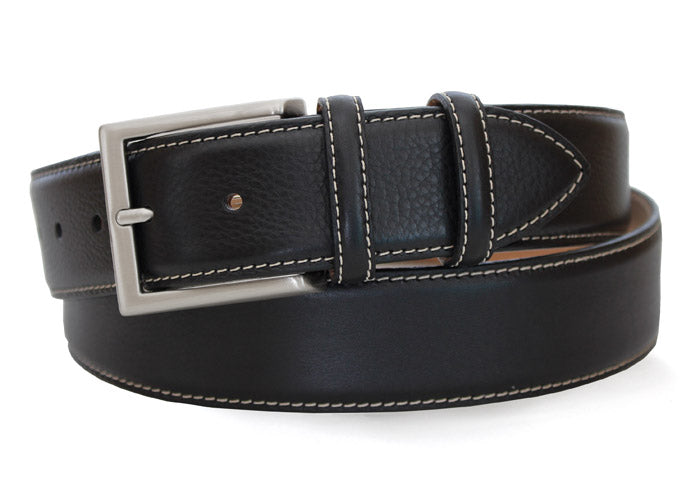 ROBERT CHARLES - 1319 Black Grained Leather 40mm Belt With Stitching Detailing