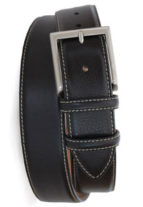 ROBERT CHARLES - 1319 Black Grained Leather 40mm Belt With Stitching Detailing
