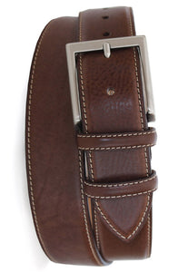 ROBERT CHARLES - 1140 Brown Grained Leather 40mm Belt With Stitching Detailing
