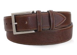ROBERT CHARLES - 1140 Brown Grained Leather 40mm Belt With Stitching Detailing