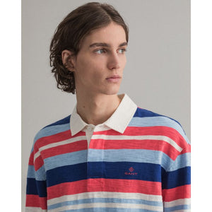 GANT - Paradise Pink Surf Heavy Rugger Long Sleeve Striped Polo Shirt 2025043 622