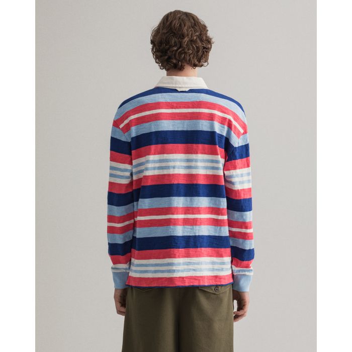 GANT - Paradise Pink Surf Heavy Rugger Long Sleeve Striped Polo Shirt 2025043 622