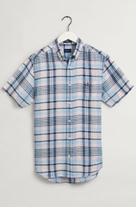 GANT - Capri Blue Regular Fit Madras Short Sleeve Linen Shirt 3021071 468