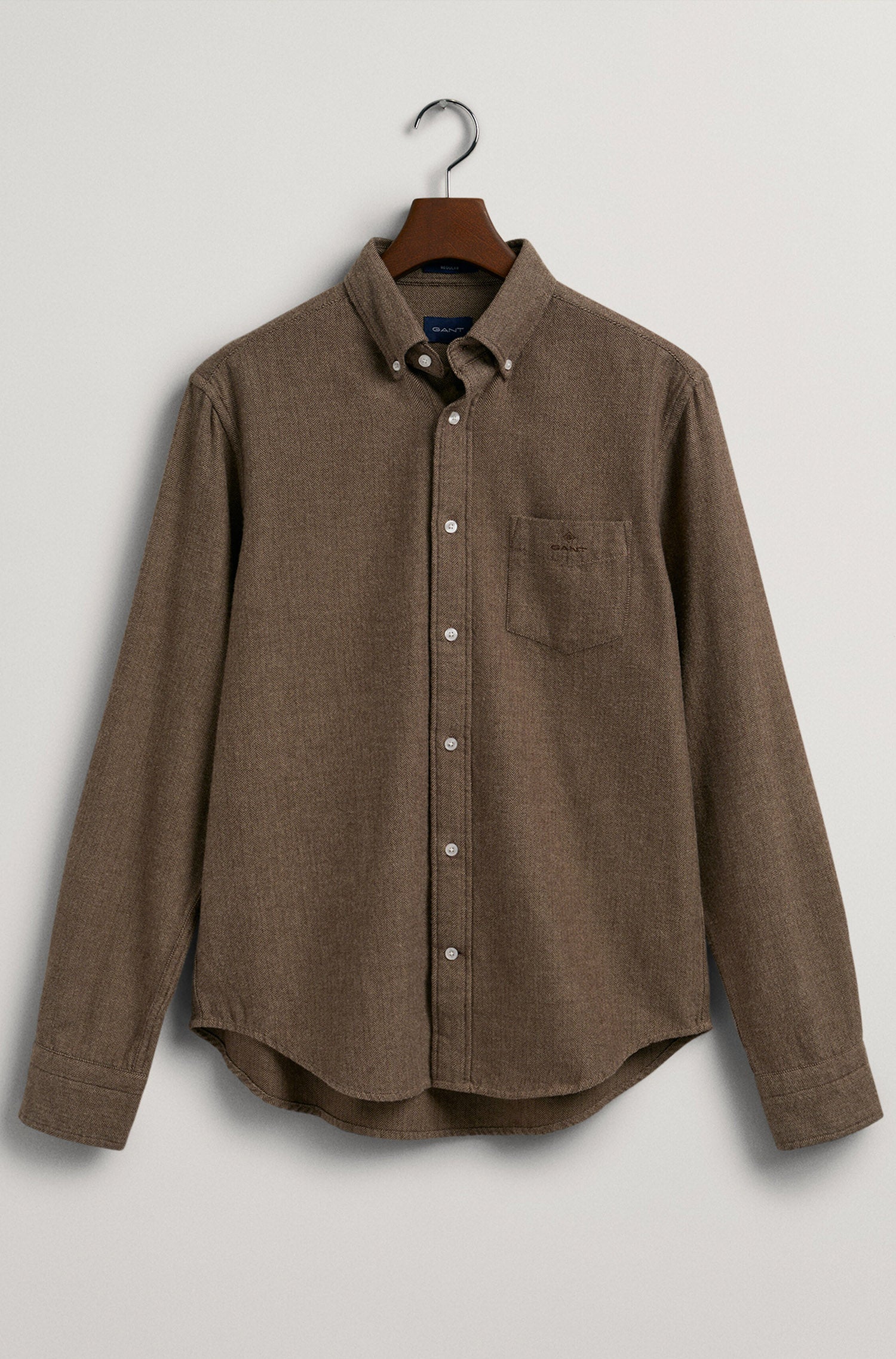 GANT - Rich Brown Regular Fit Herringbone Shirt 3220061 274
