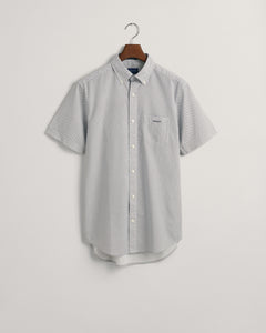 GANT - Regular Fit Micro Print Short Sleeve Shirt in White and Evening Blue
