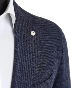 L.B.M. 1911 - Dark Blue Textured Slim Fit Stretch Jersey Blazer 35212/2