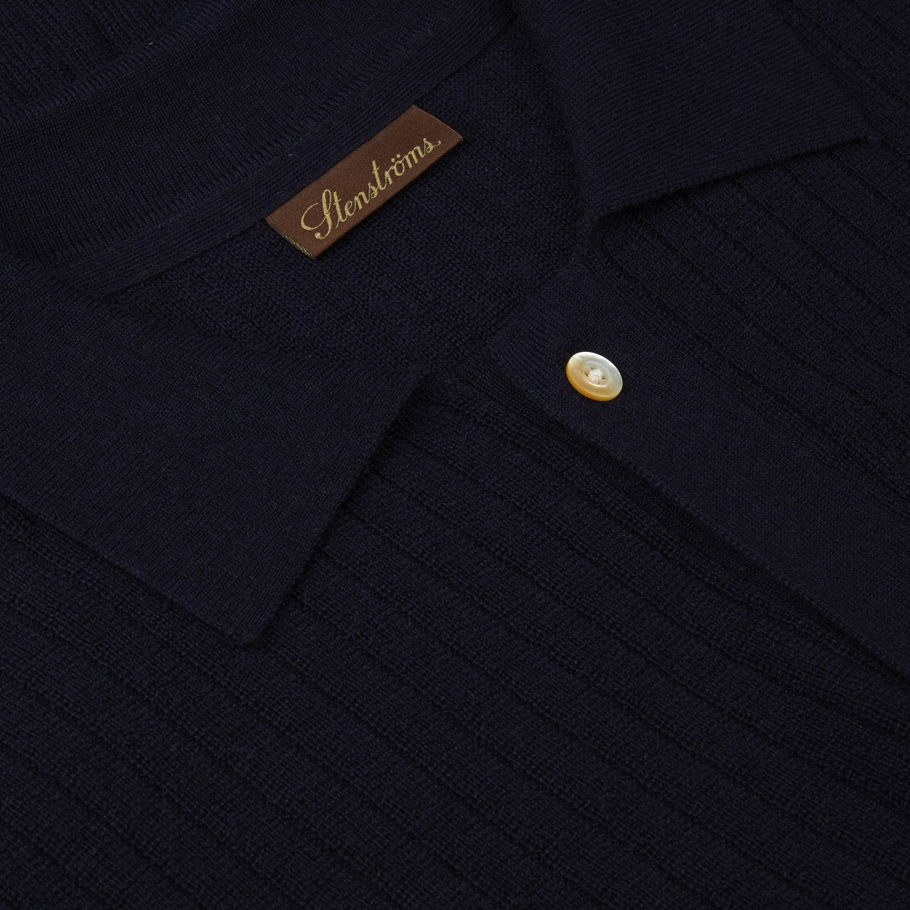 STENSTROMS - Navy Knitted Short Sleeve Polo Shirt 4201792525190