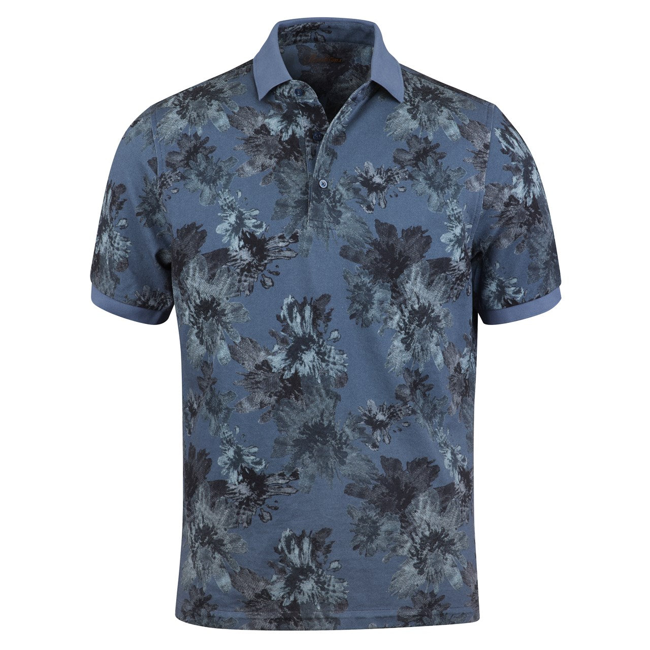 STENSTROMS - Blue Tonal Floral Pique Cotton Polo Shirt 4400942468171