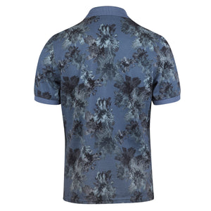 STENSTROMS - Blue Tonal Floral Pique Cotton Polo Shirt 4400942468171