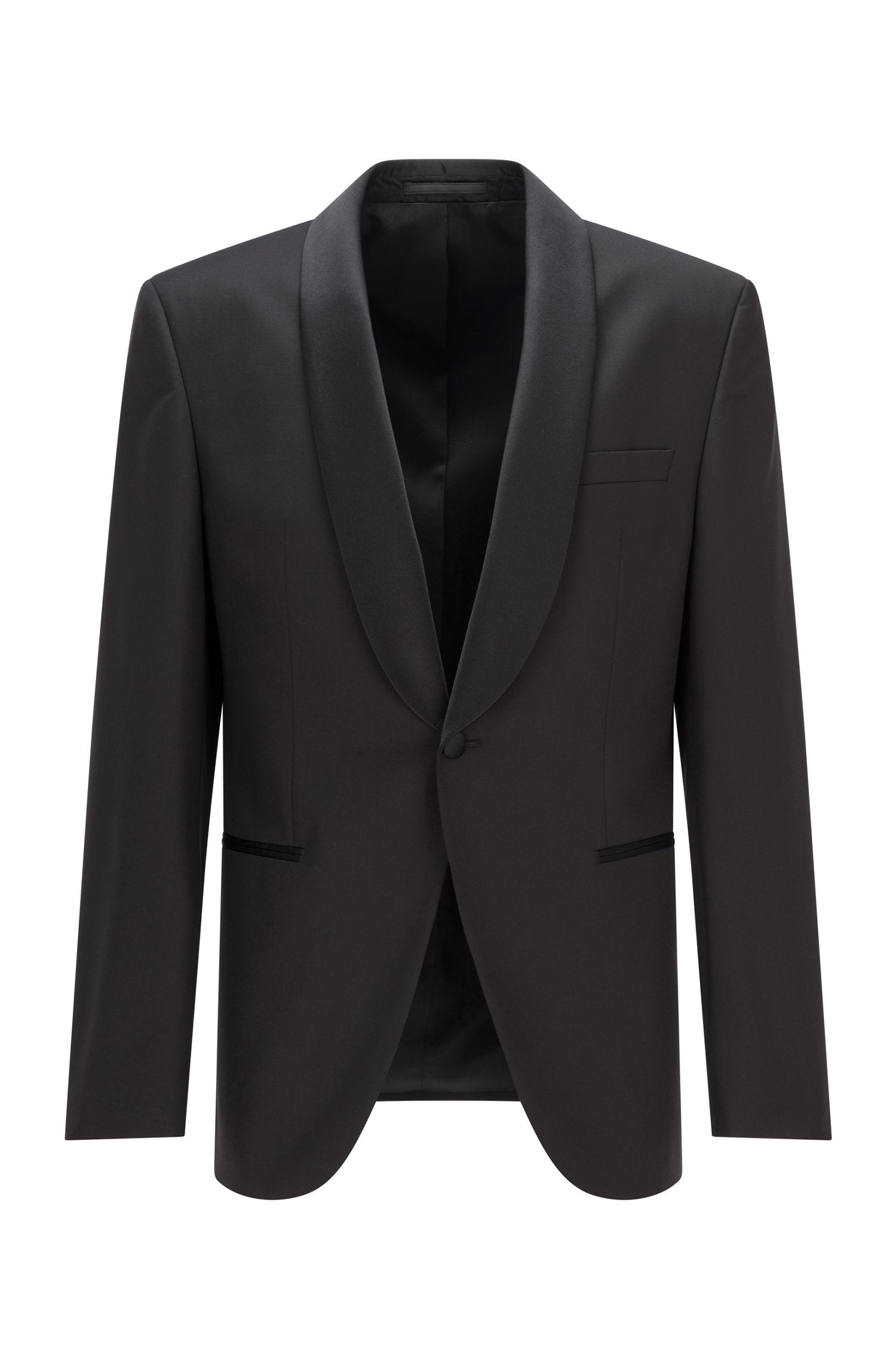 HUGO BOSS - JEFRON_CYL Black Virgin Wool Dress Jacket in Regular Fit With Shawl Lapels 50379909 001