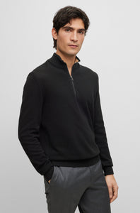BOSS - EBRANDO Black Textured Cotton Quarter Zip Sweater 50467665 001