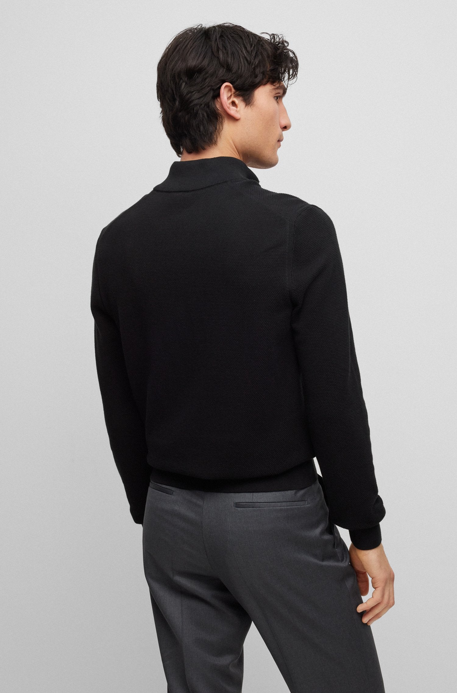BOSS - EBRANDO Black Textured Cotton Quarter Zip Sweater 50467665 001