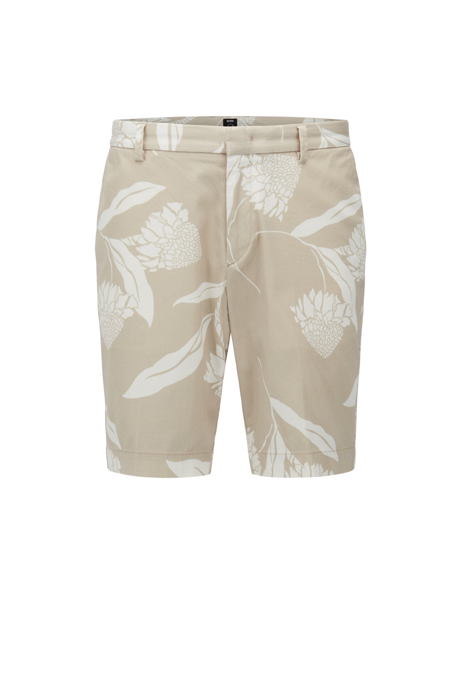 BOSS - SLICE-SHORT2 Medium Beige Seasonal Print Slim Fit Shorts in Stretch Cotton 50468194 272