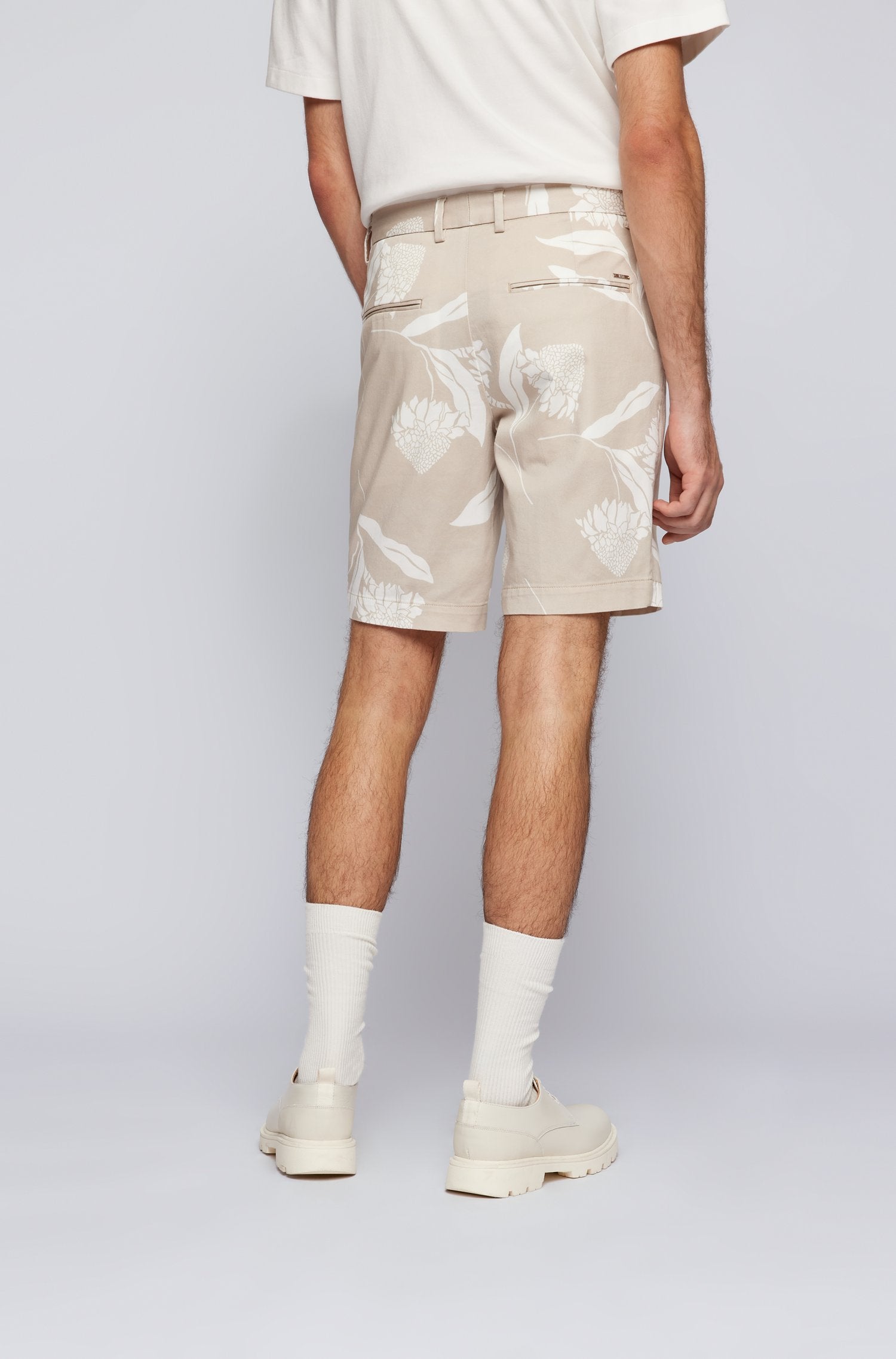 BOSS - SLICE-SHORT2 Medium Beige Seasonal Print Slim Fit Shorts in Stretch Cotton 50468194 272