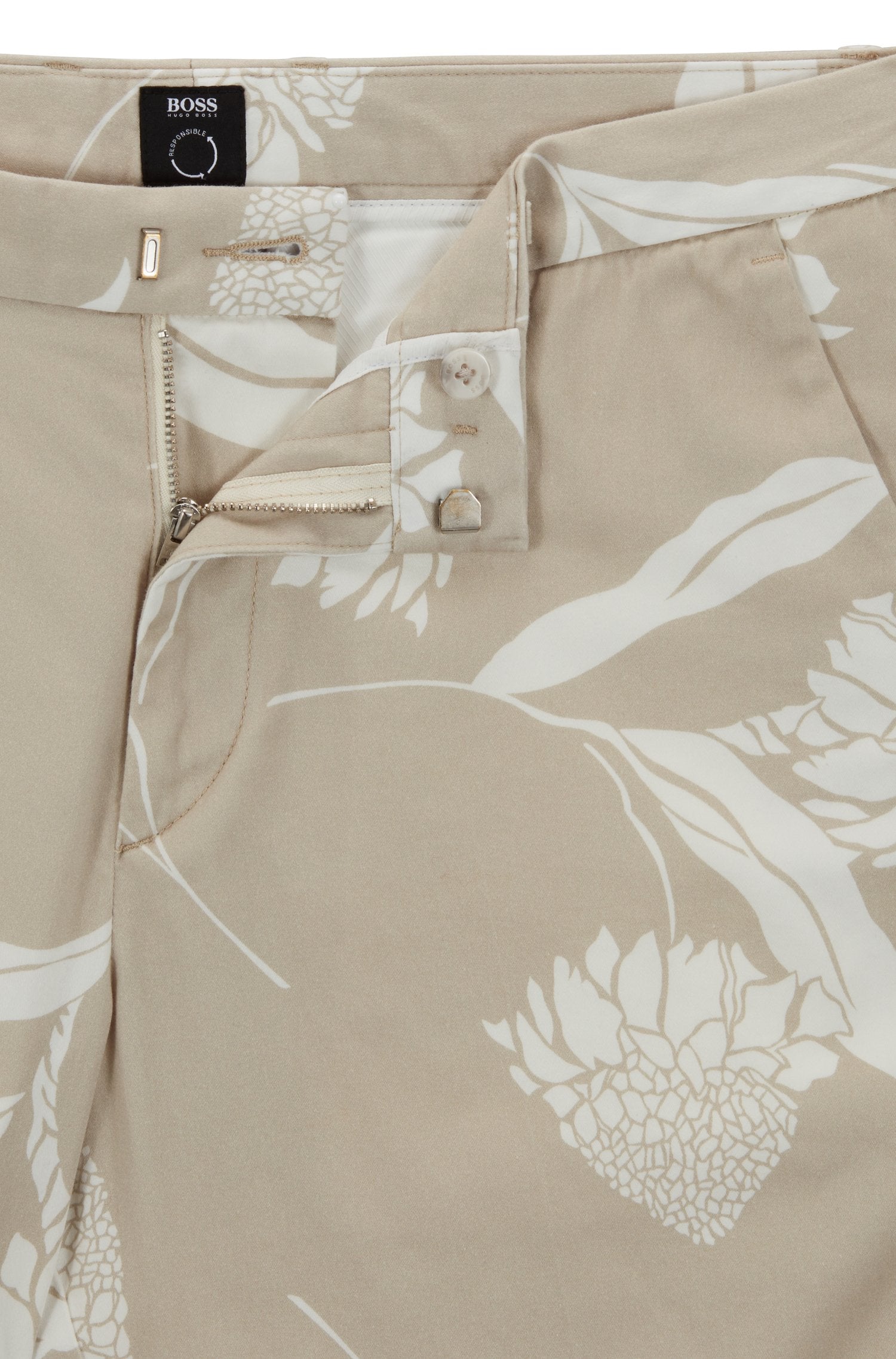BOSS - SLICE-SHORT2 Medium Beige Seasonal Print Slim Fit Shorts in Stretch Cotton 50468194 272