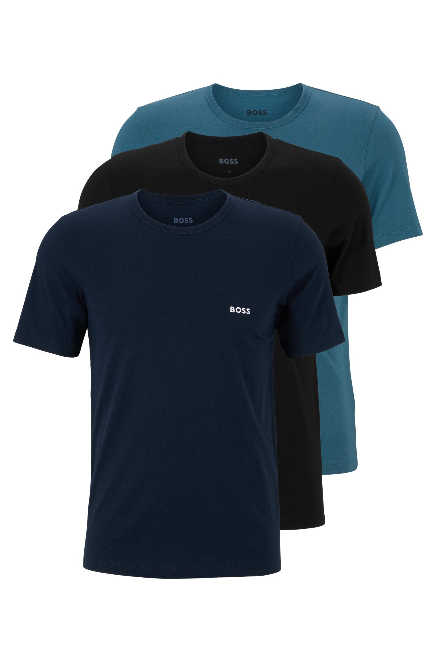 BOSS - 3-Pack Of T-Shirts In Jersey Cotton In Black, Navy and Teal 50475286 972