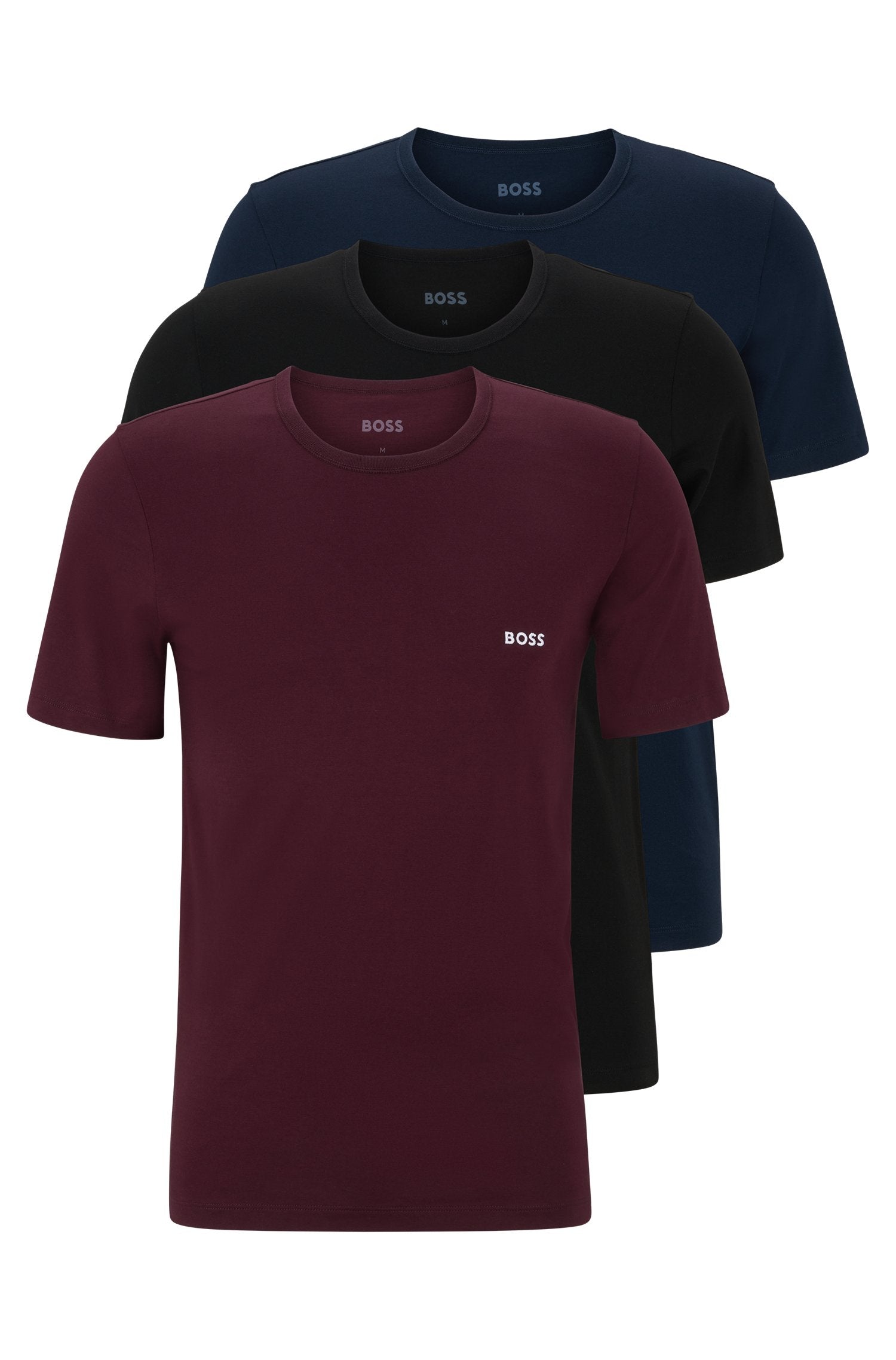 BOSS - 3-Pack Of T-Shirts In Jersey Cotton In Black, Navy and Dark Red 50475286 973