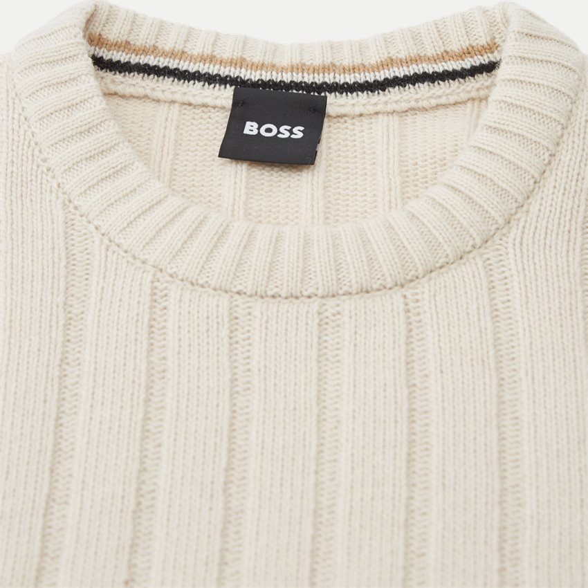 BOSS - LAARON Open White Chunky Crew Neck Knit in Wool and Cashmere Blend 50477360 131