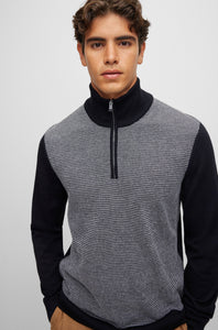 BOSS - LADAMO Black/Grey Half Zip Knitted Sweater With 2-Tone Micro Structure 50477394 001