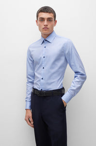 BOSS - H-HANK-KENT-C3-214 Light Pastel Blue Slim Fit Shirt In Easy Iron Oxford Cotton 50478644 450