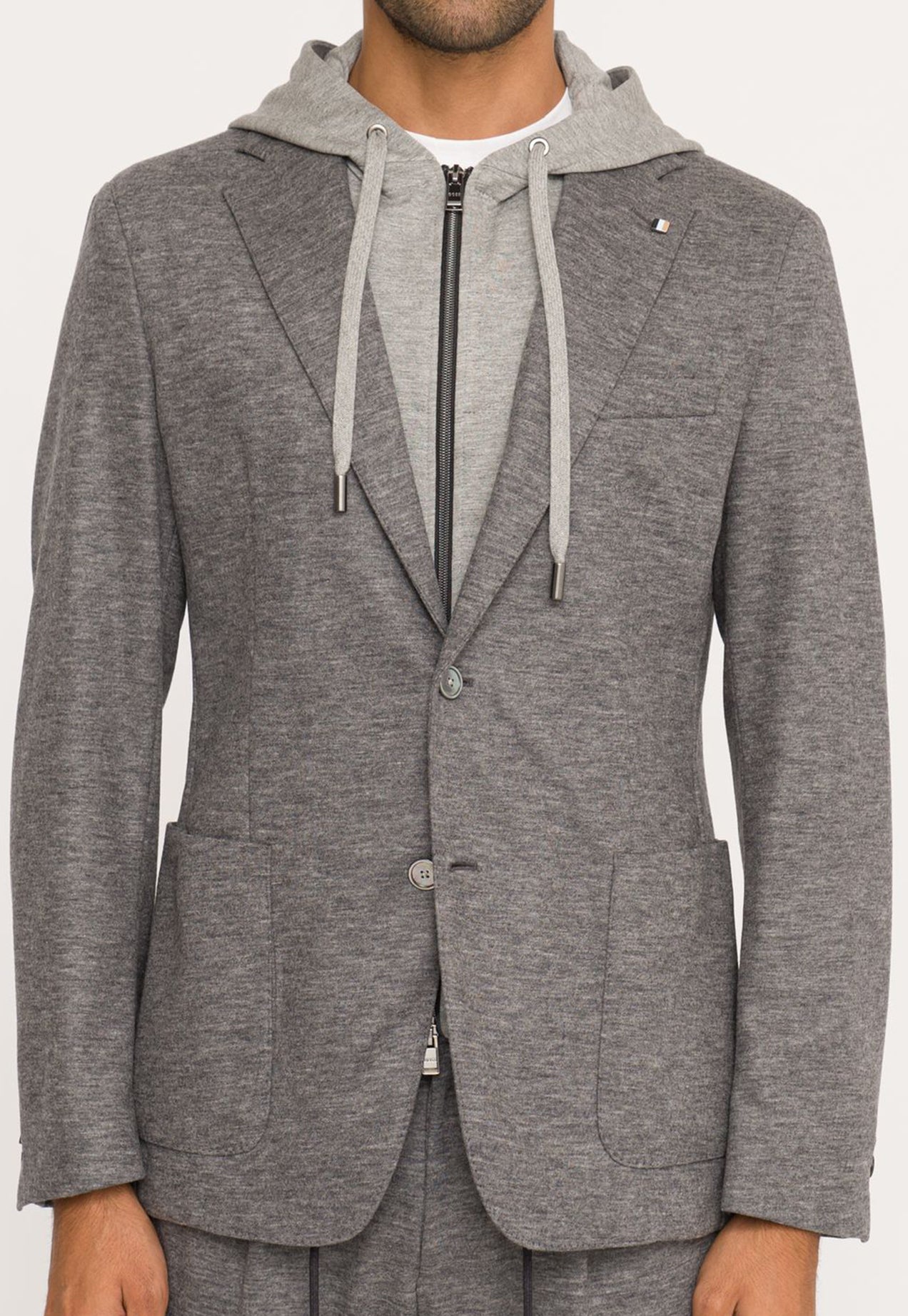 BOSS - C-HANRY-J-HOOD Dark Grey Jersey Jacket with Detachable Inner Hooded Bib 50479369 021