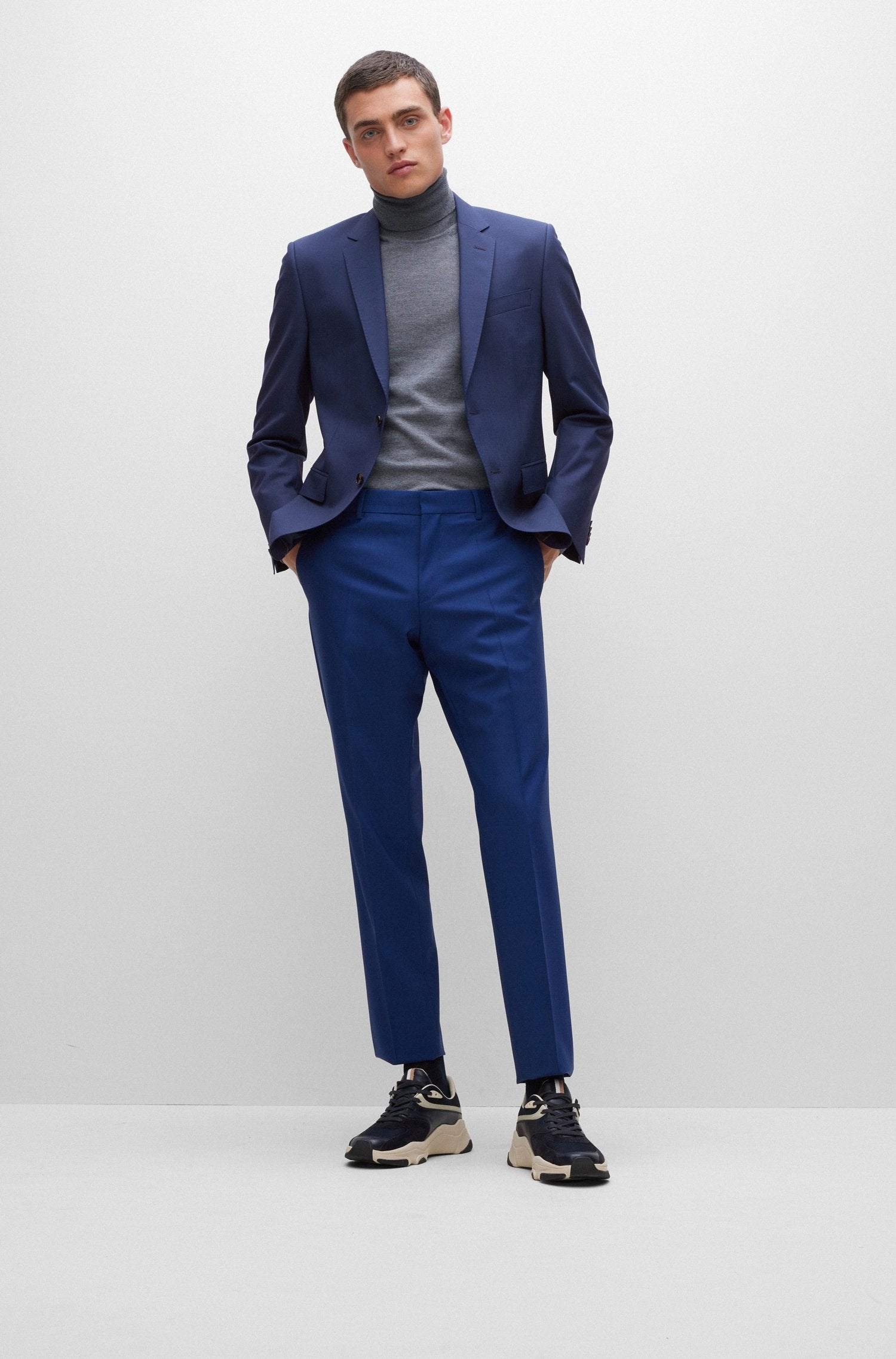 BOSS - H-HUGE-MM-224 Blue Slim-Fit Suit Jacket In Stretch Virgin Wool 50479995 419