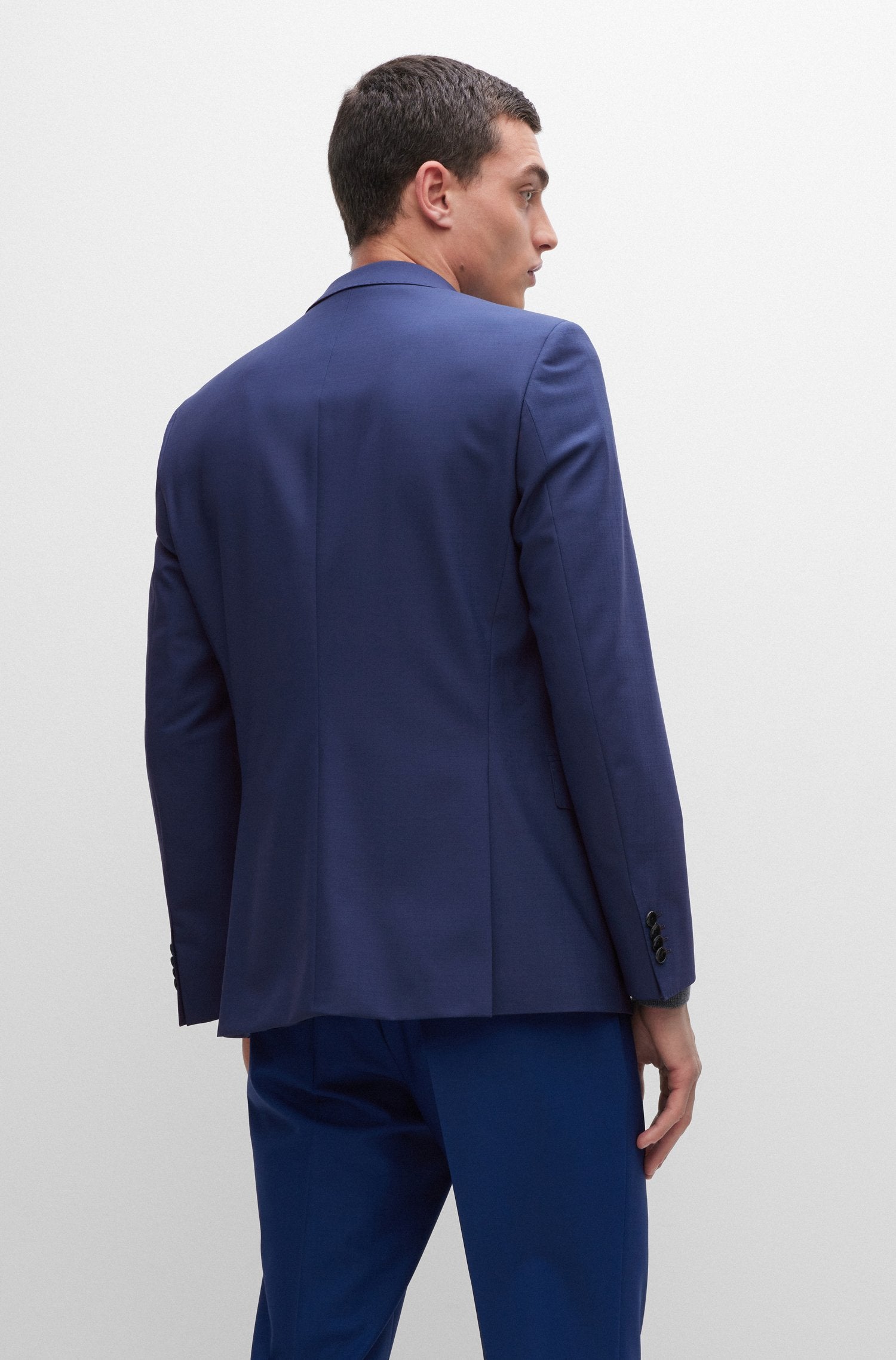 BOSS - H-HUGE-MM-224 Blue Slim-Fit Suit Jacket In Stretch Virgin Wool 50479995 419