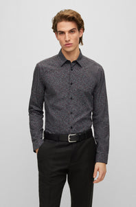BOSS - ROGER_F Slim Fit Shirt In Printed Cotton Poplin In Black 50483706 001