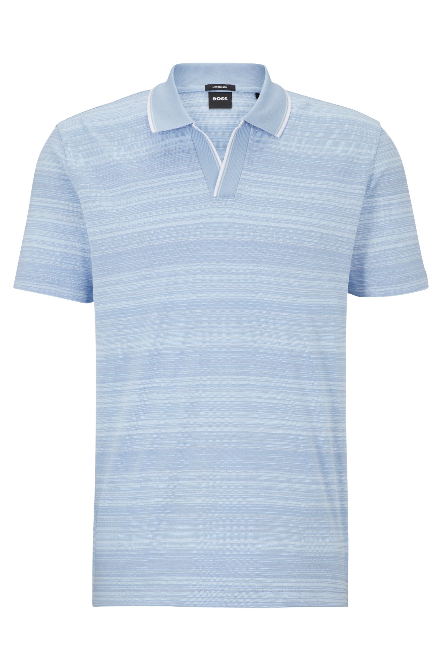 BOSS - PYE 16 - Open Blue Multi Toned Polo Shirt In Mercerised Cotton