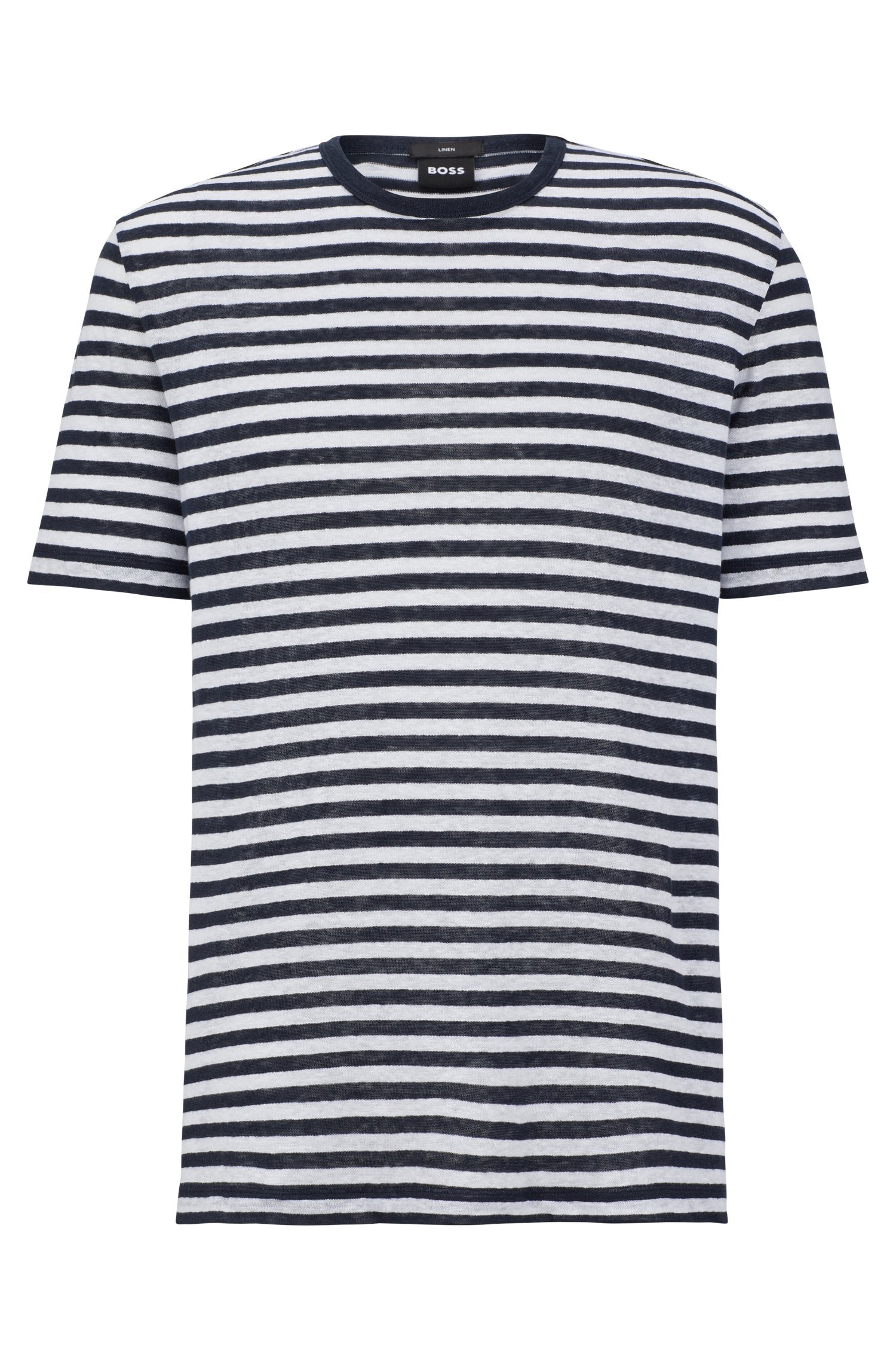 BOSS - TIBURT 350 Dark Blue Horizontal Striped T-Shirt In Pure Linen 50486232 405