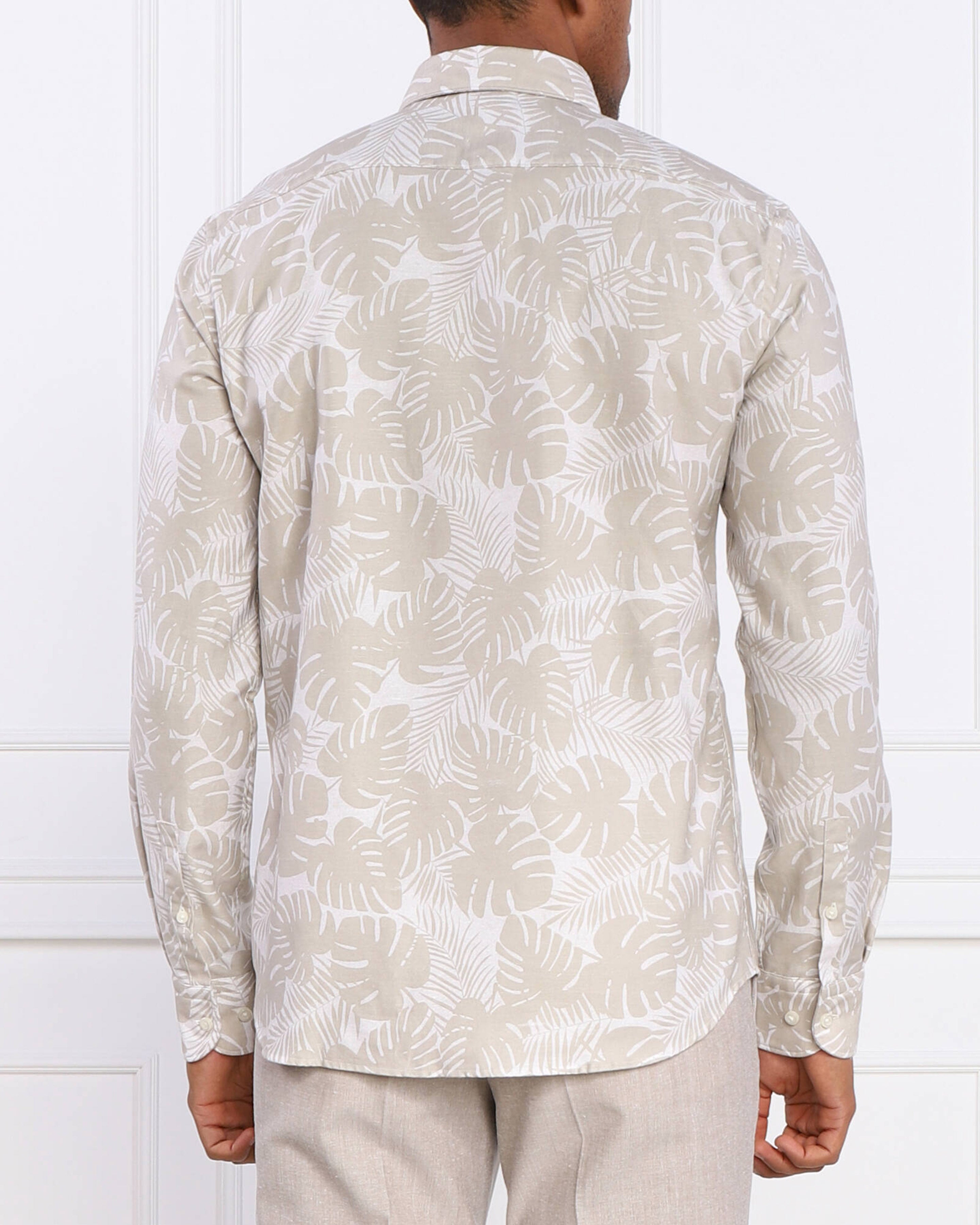 BOSS - C-HAL-KENT-C1-223 Light Beige SLIM FIT Cotton and Linen Blend Leaf Print Shirt 50490445 271