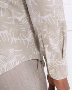 BOSS - C-HAL-KENT-C1-223 Light Beige SLIM FIT Cotton and Linen Blend Leaf Print Shirt 50490445 271