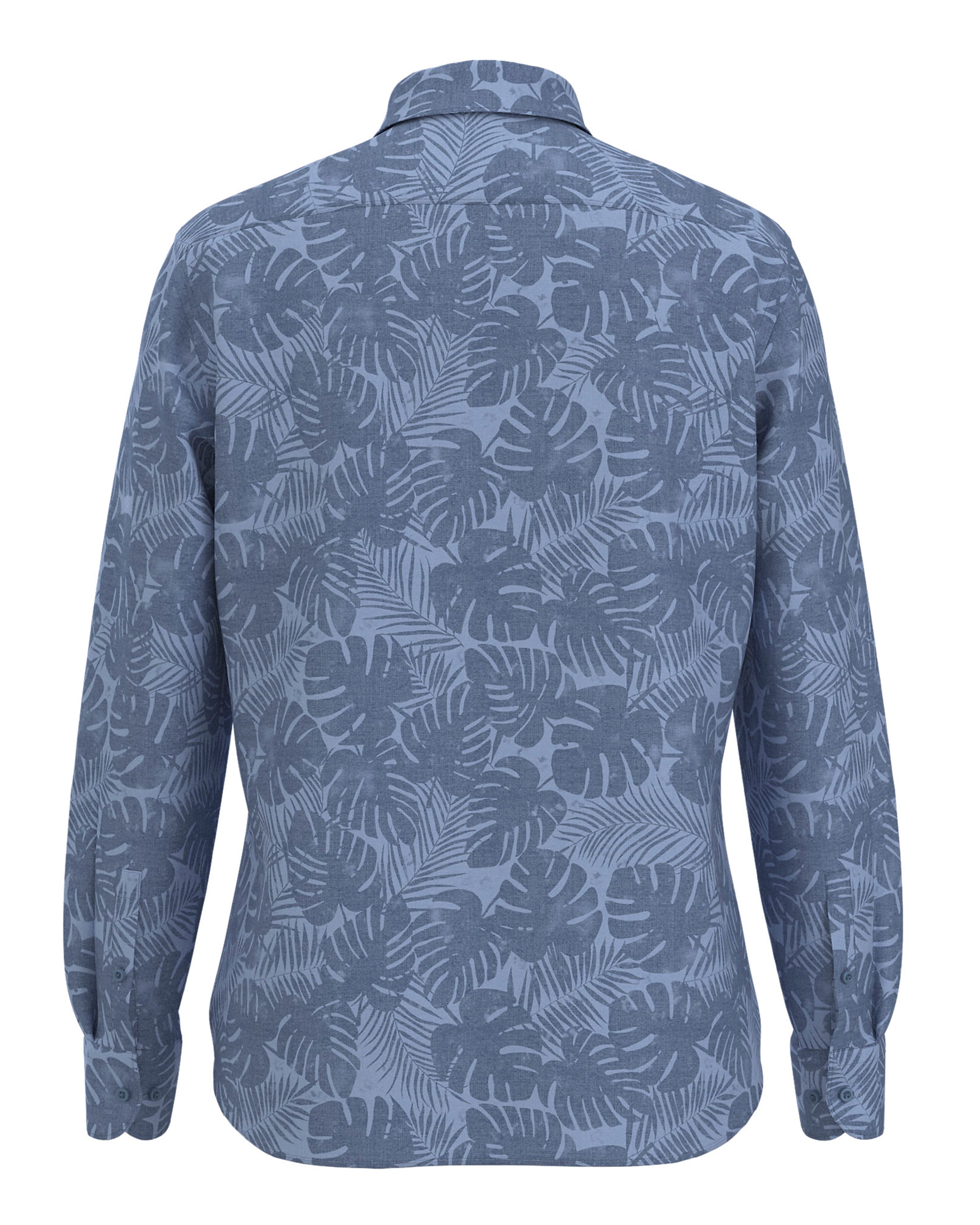 BOSS - C-HAL-KENT-C1-223 Open Blue SLIM FIT Cotton and Linen Blend Leaf Print Shirt 50490445 479