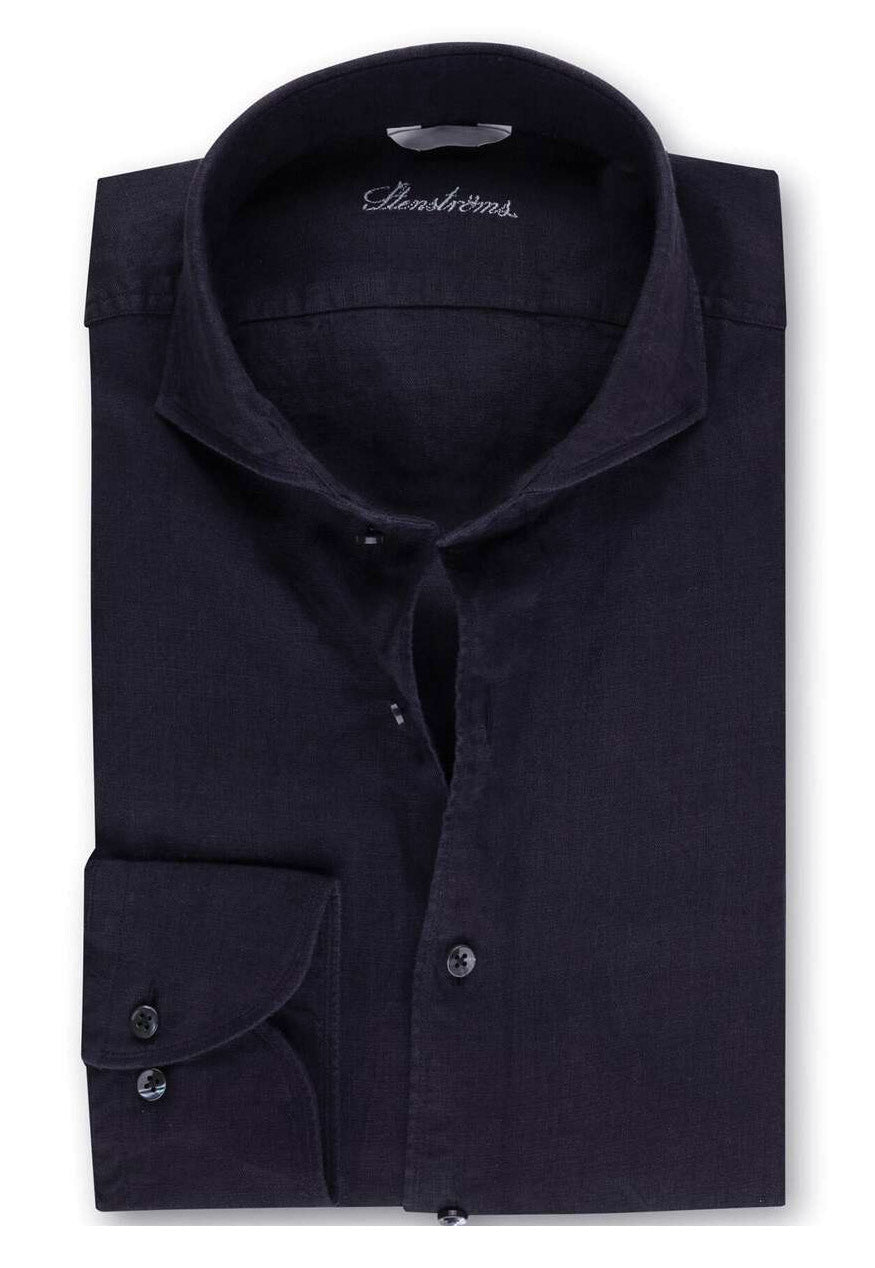 STENSTROMS - Black Slimline Long Sleeve Linen Shirt 7742217970600