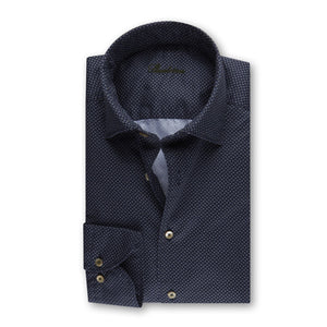 STENSTROMS - SLIMLINE Navy Blue Casual Patterned Shirt 7747218481181