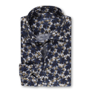 STENSTROMS - SLIMLINE Navy Patterned Linen Shirt 7747218566181