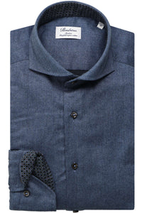 STENSTROMS - Blue Luxury Flannel SLIMLINE Casual Shirt with Contrast Trim 7843718435160