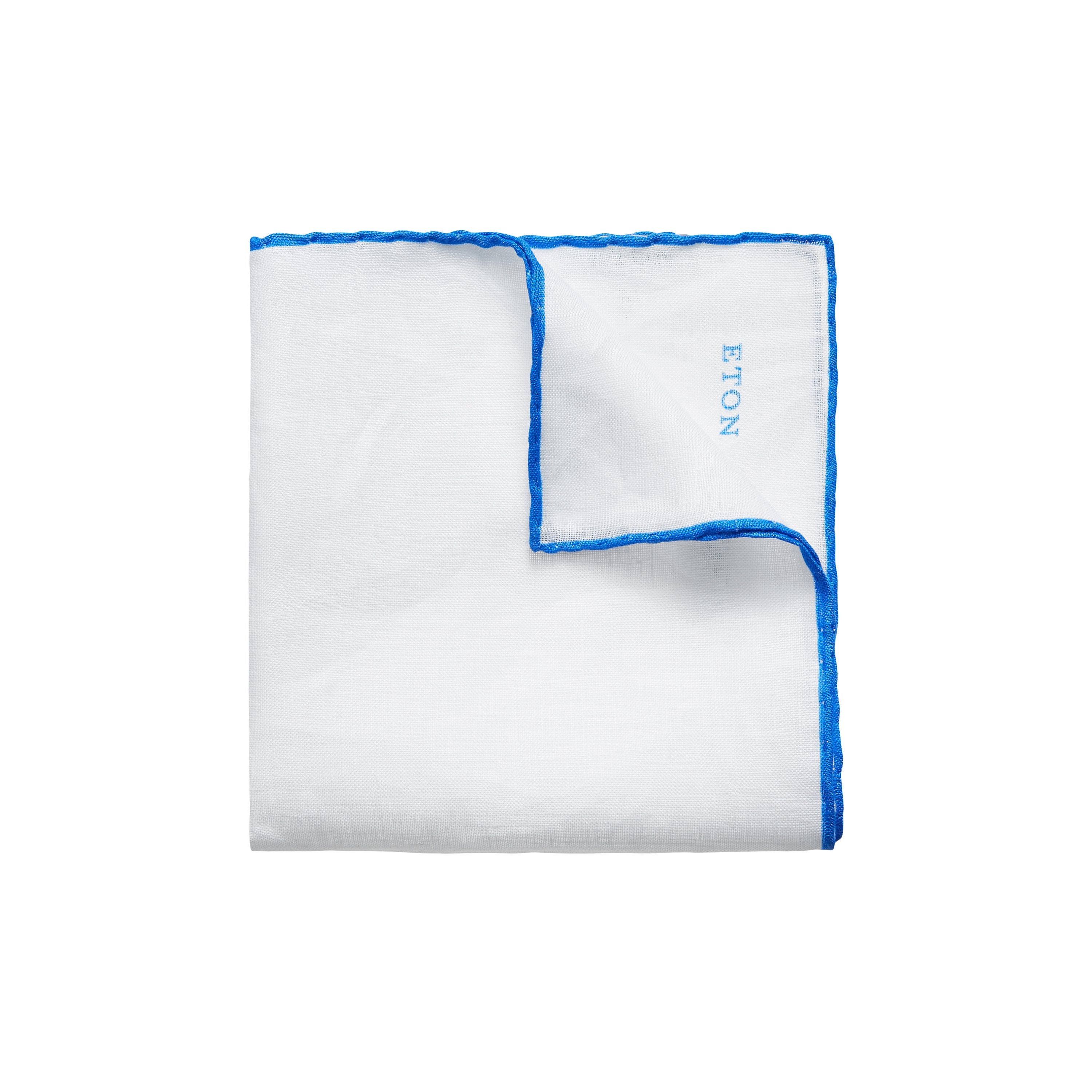 ETON - White Linen Pocket Square With Light Blue Trim A0002125325
