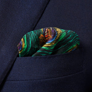 ETON - Green Peacock Design Silk Pocket Square A0003149269